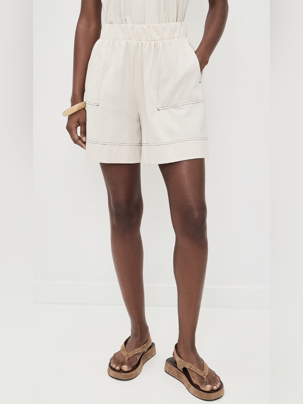 Free People Beach Strada High Rise Pull On Cream Shorts